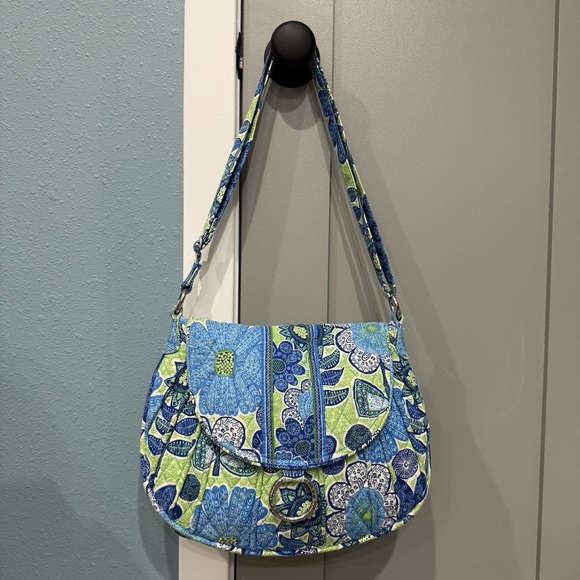 Vera Bradley Handbags - Vera Bradley Rare HTF Clare Crossbody Saddle Bag in Doodle Daisy Green & Blue's